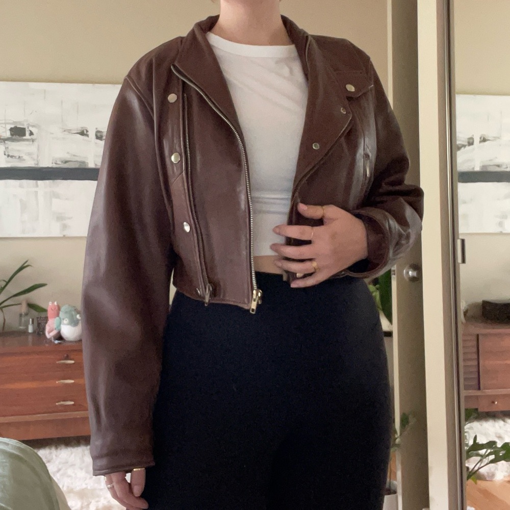 vintage maywear/gap cropped leather jacket